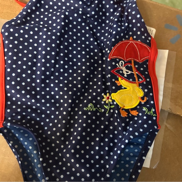 B.T. Kids Baby Girl’s Blue Bathing Suit w/Duck &  Umbrella Appliqué Size 12Month - Picture 4 of 9